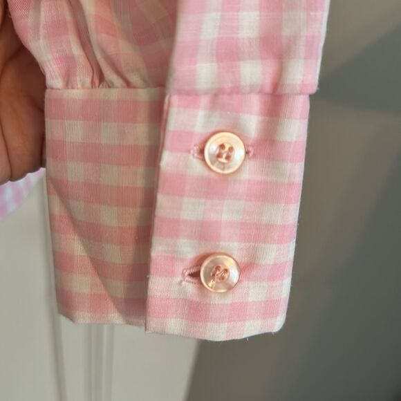 Vintage 70s Catherine Carr Pink & White Check Long Sleeve Polyester/Cotton Shirt - Picture 7 of 9
